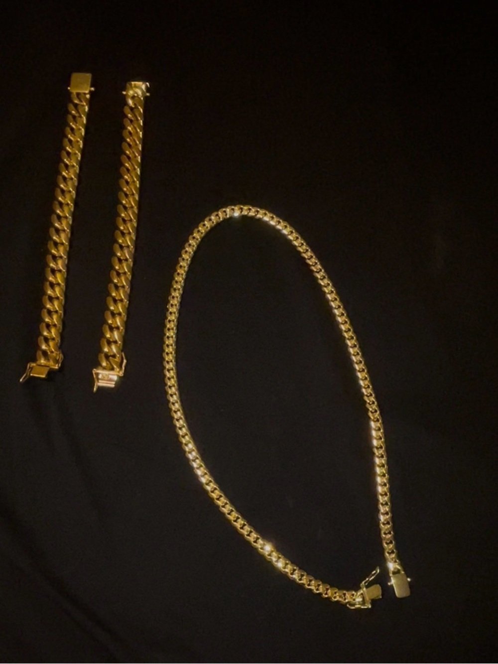 Gold-Plated Cuban Link Chain Necklace and Bracelets Set - Accessories